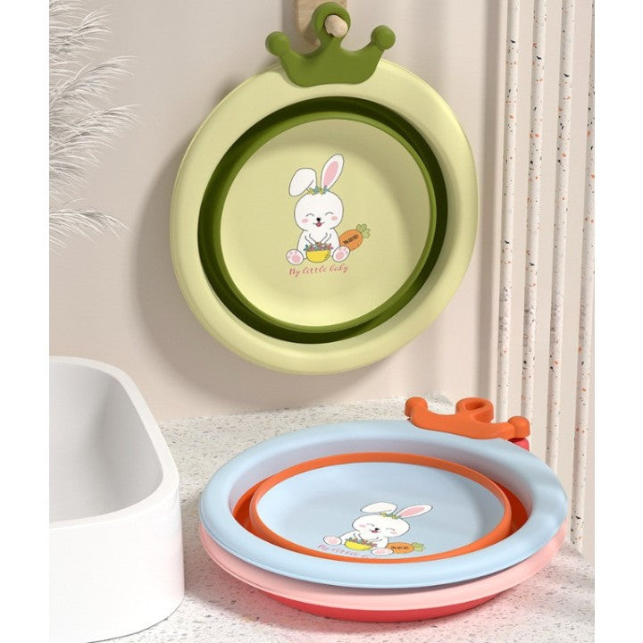 Cada Pliabila pentru Baie pentru Copii, Flippy, Cadita pentru Bebelusi, Model Rotund cu Iepuras, Verde, 30x31x3.5 cm,