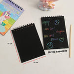 Caiet cu fise razuibile Flippy, DIY Magic Scratch, 12 File, Curcubeu, Creion din Lemn, Cartonase negre, 14 x 10 cm,
