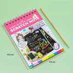 Caiet cu fise razuibile Flippy, DIY Magic Scratch, 12 File, Curcubeu, Creion din Lemn, Cartonase negre, 14.2 x 9.8 cm,