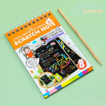 Caiet cu fise razuibile Flippy, DIY Magic Scratch, 12 File, Curcubeu, Creion din Lemn, Cartonase negre, 14.2 x 9.8 cm,