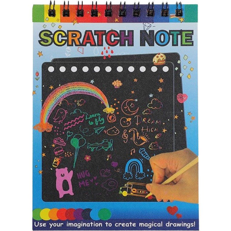 Caiet cu fise razuibile Flippy, DIY Magic Scratch, 12 File, Curcubeu, Creion din Lemn, Cartonase negre, 14 x 10 cm,