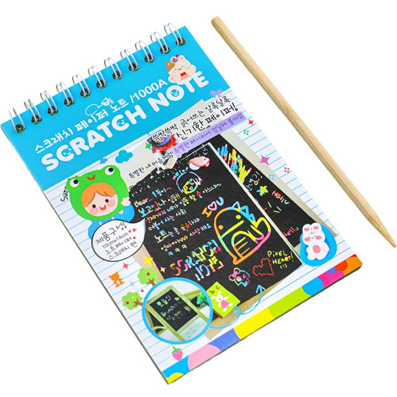 Caiet cu fise razuibile Flippy, DIY Magic Scratch, 12 File, Curcubeu, Creion din Lemn, Cartonase negre, 14.2 x 9.8 cm,