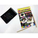 Caiet cu fise razuibile Flippy, DIY Magic Scratch, 12 File, Curcubeu, Creion din Lemn, Cartonase negre, 26 x 19 cm,