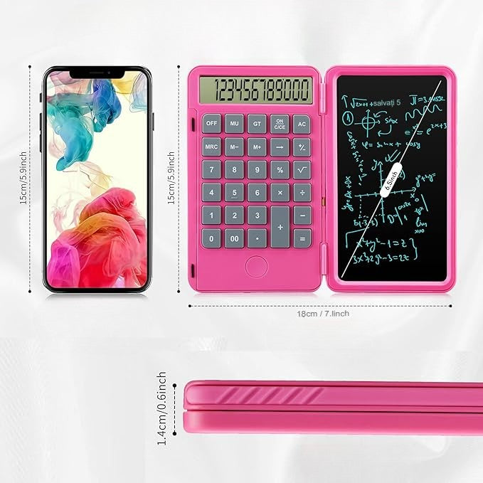 Calculator de Mana Reincarcabil cu Tabla de Scris, Flippy, Calculator Portabil, Ecran LCD, Afisaj cu 12 Cifre, Ecran de