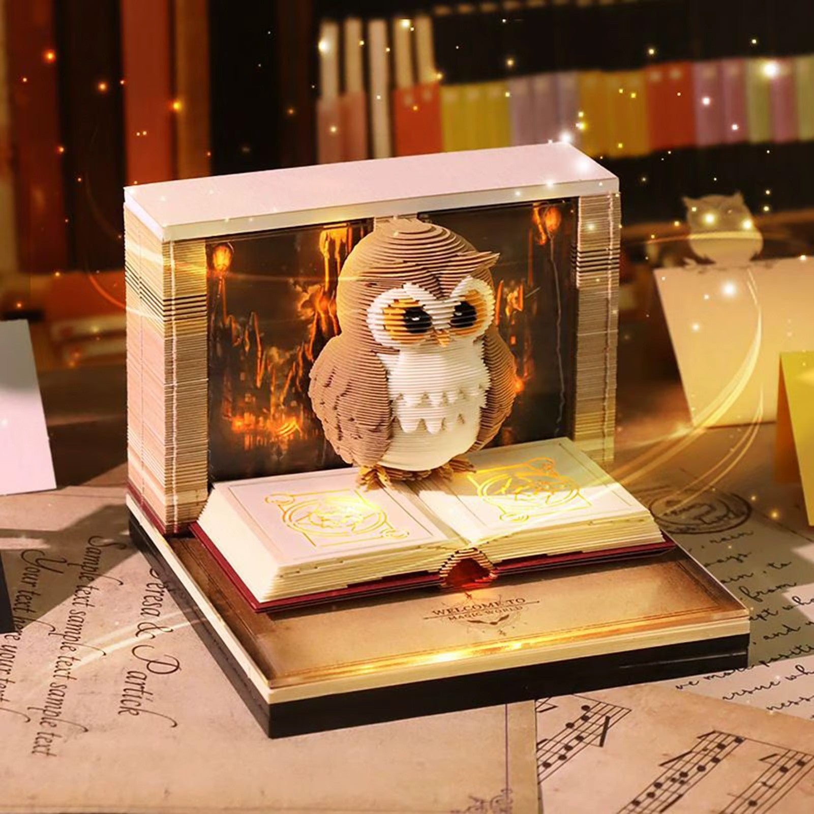 Calendar Interactiv 3D 2026, Flippy, Calendar de Sculptura cu Luminite LED, Bufnita Magic World, pentru Copii, Calendar