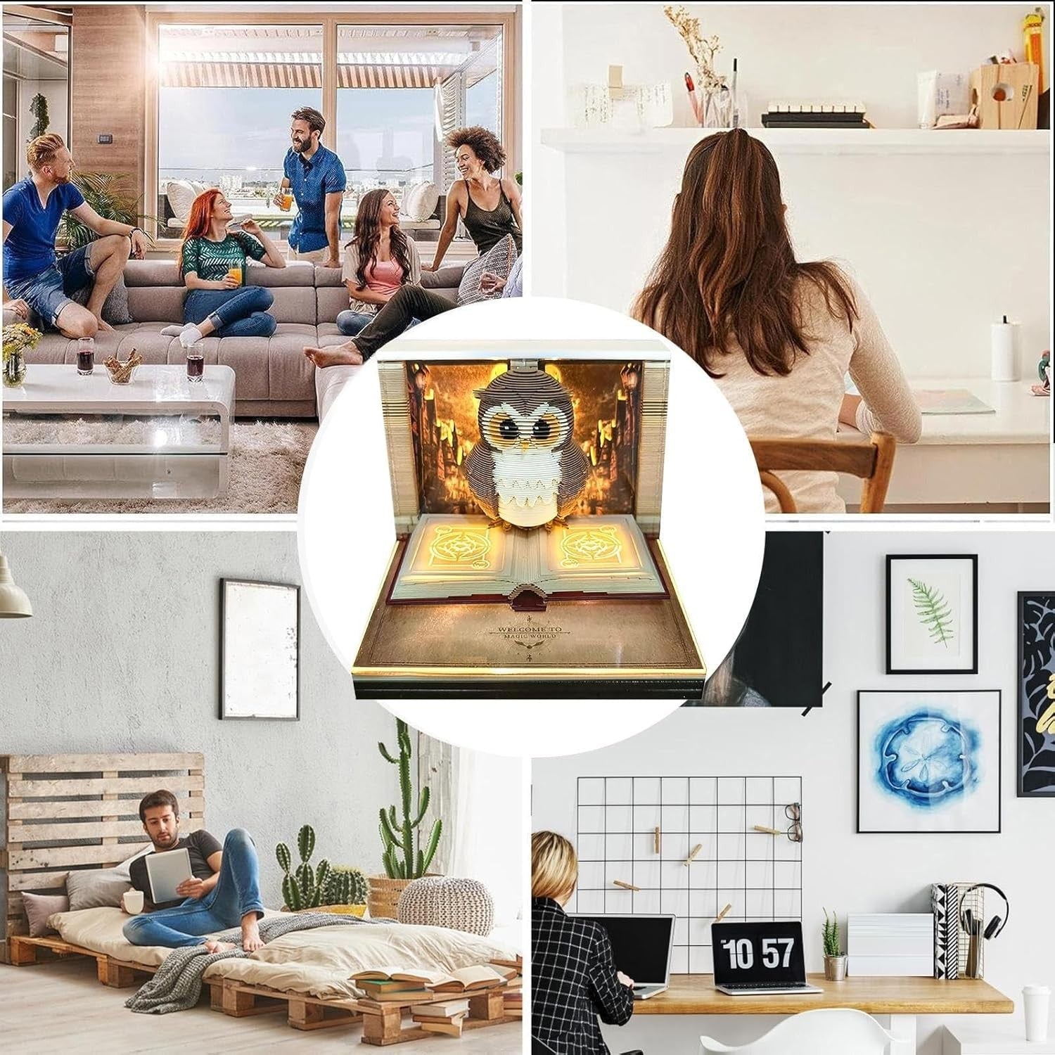 Calendar Interactiv 3D 2026, Flippy, Calendar de Sculptura cu Luminite LED, Bufnita Magic World, pentru Copii, Calendar