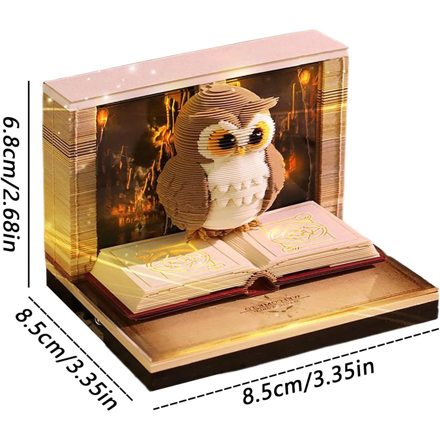 Calendar Interactiv 3D 2026, Flippy, Calendar de Sculptura cu Luminite LED, Bufnita Magic World, pentru Copii, Calendar