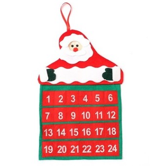 Calendar de Craciun Flippy, Mos Craciun, tip decoratiune, material poliester, cu buzunarele, pentru brad sau prete, 20