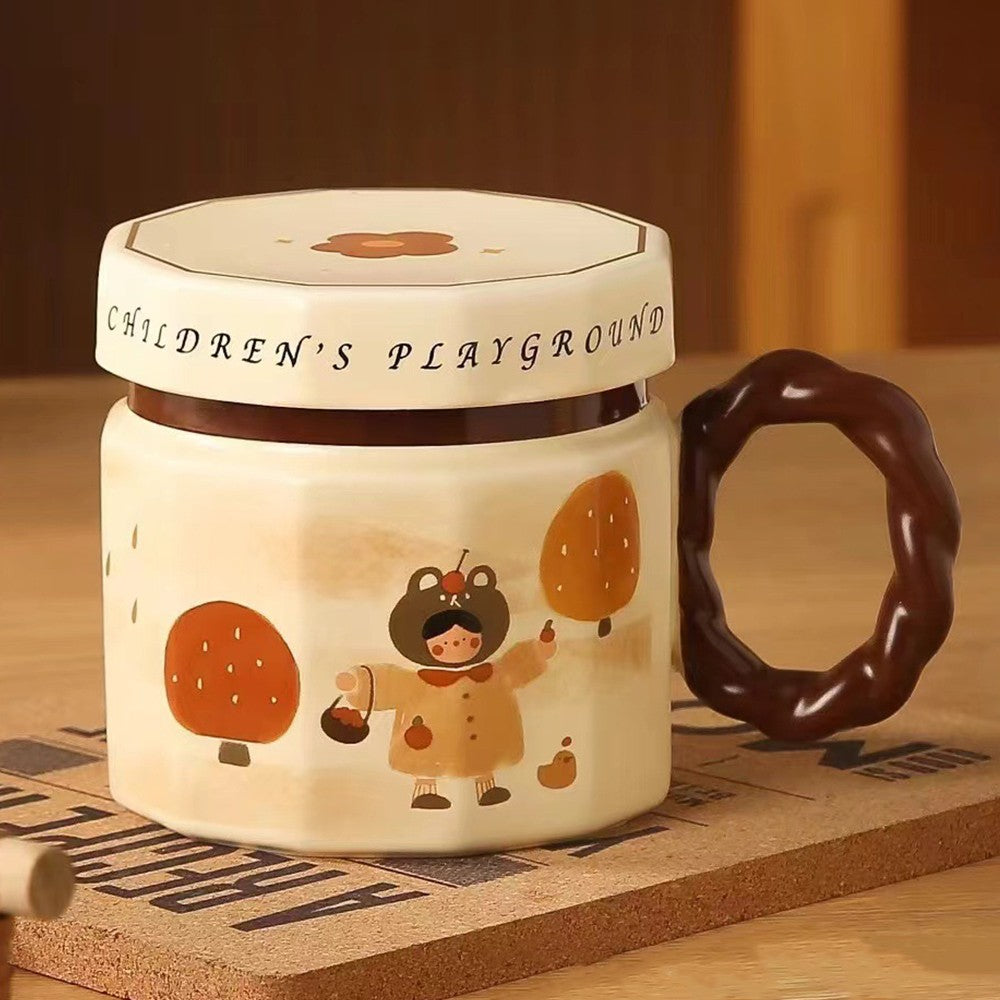 Cana din ceramica, Flippy, Cana pentru Cafea, Ceai, Cana Universala, Unisex, Cana cu Capac, 9 x 8 x 8 cm, 400 ml, Model