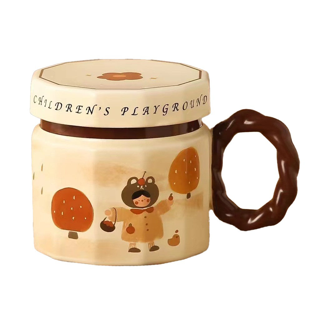 Cana din ceramica, Flippy, Cana pentru Cafea, Ceai, Cana Universala, Unisex, Cana cu Capac, 9 x 8 x 8 cm, 400 ml, Model