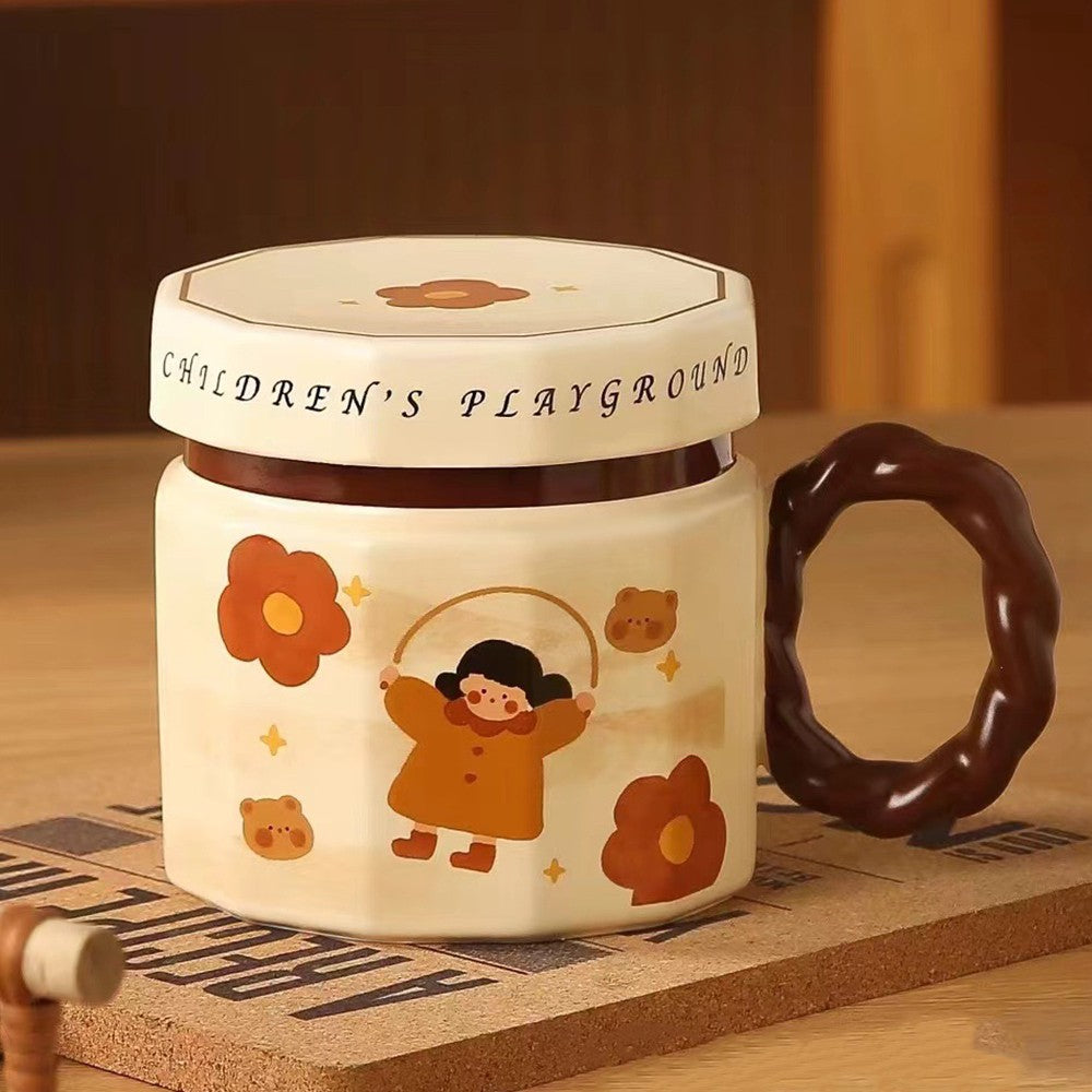 Cana din ceramica, Flippy, Cana pentru Cafea, Ceai, Cana Universala, Unisex, Cana cu Capac, 9 x 8 x 8 cm, 400 ml, Model