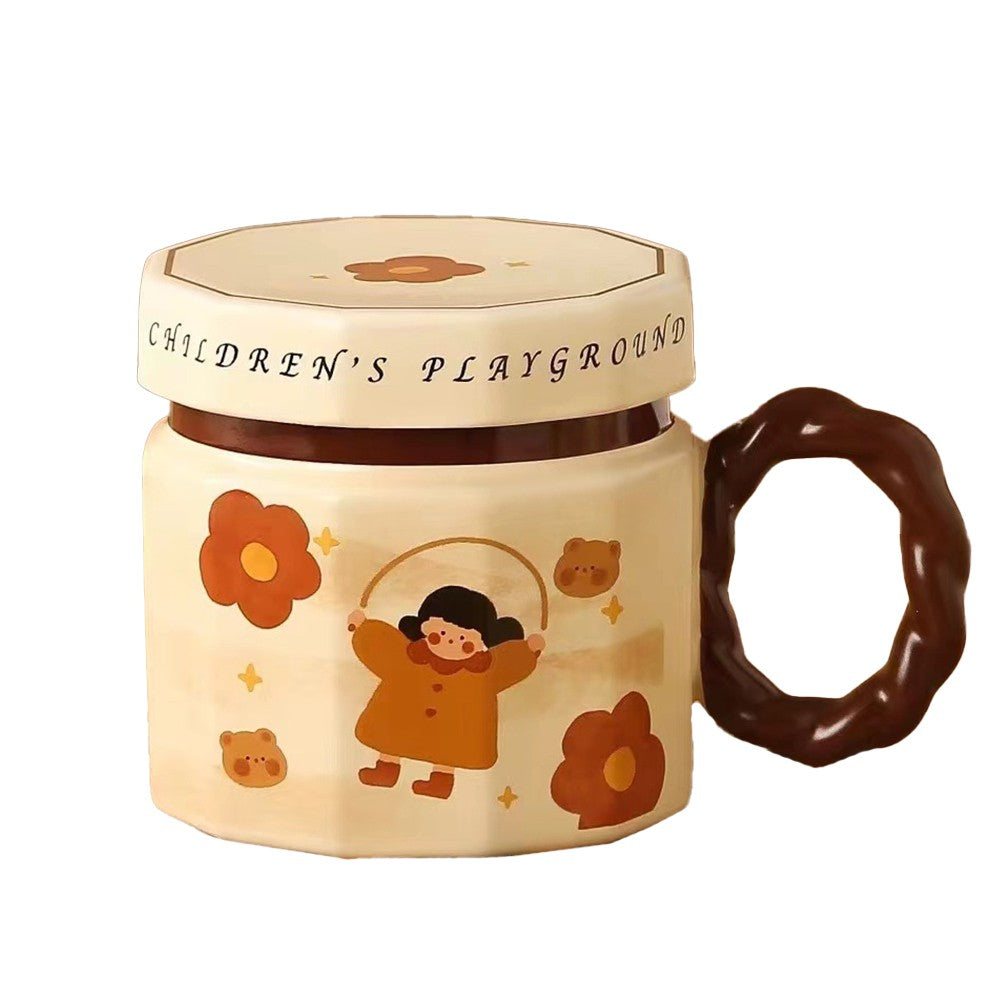 Cana din ceramica, Flippy, Cana pentru Cafea, Ceai, Cana Universala, Unisex, Cana cu Capac, 9 x 8 x 8 cm, 400 ml, Model