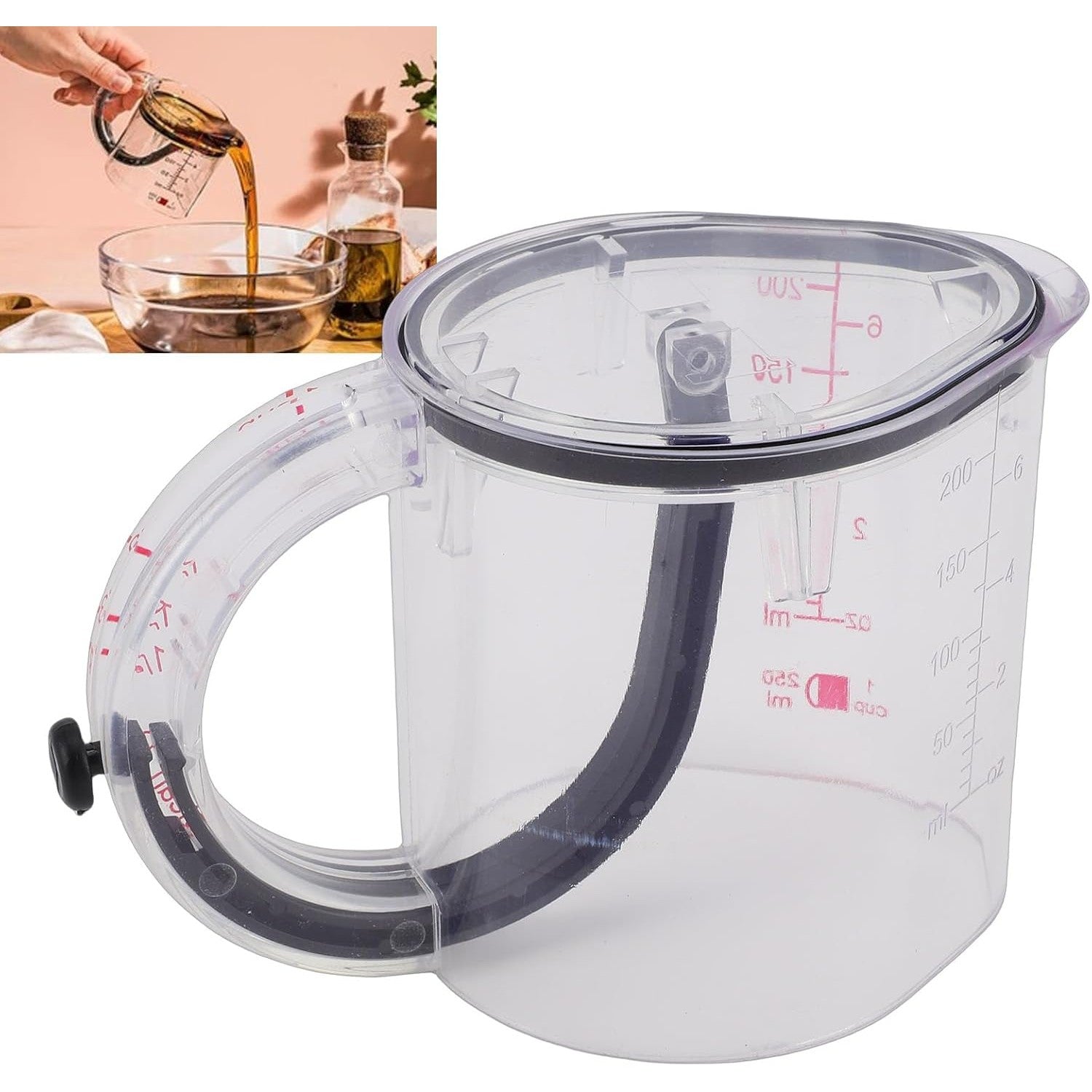 Cana de Masurat, Flippy, cu Maner, Reglabila, din ABS si Silicon, 250 ml, Transparent