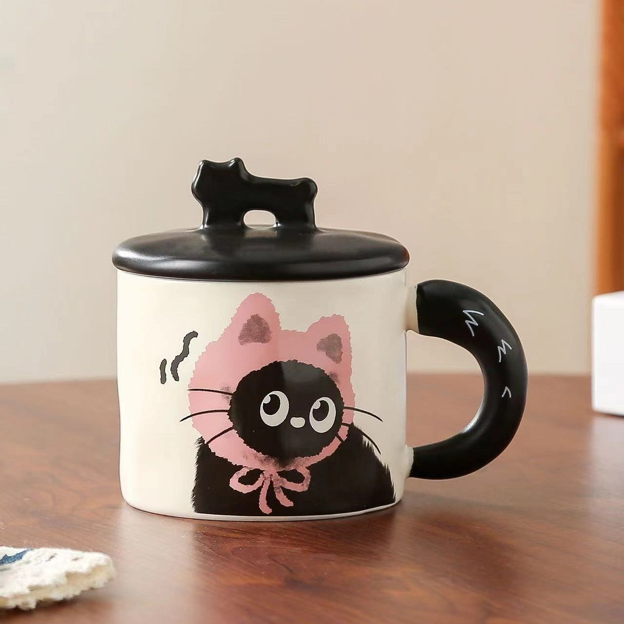 Cana din Ceramica, Flippy, Model in Cutie pentru Cadou, Cana pentru Ceai, Cafea, Cana Retro Design Capac cu Figurina