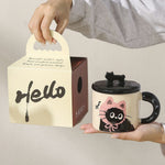 Cana din Ceramica, Flippy, Model in Cutie pentru Cadou, Cana pentru Ceai, Cafea, Cana Retro Design Capac cu Figurina