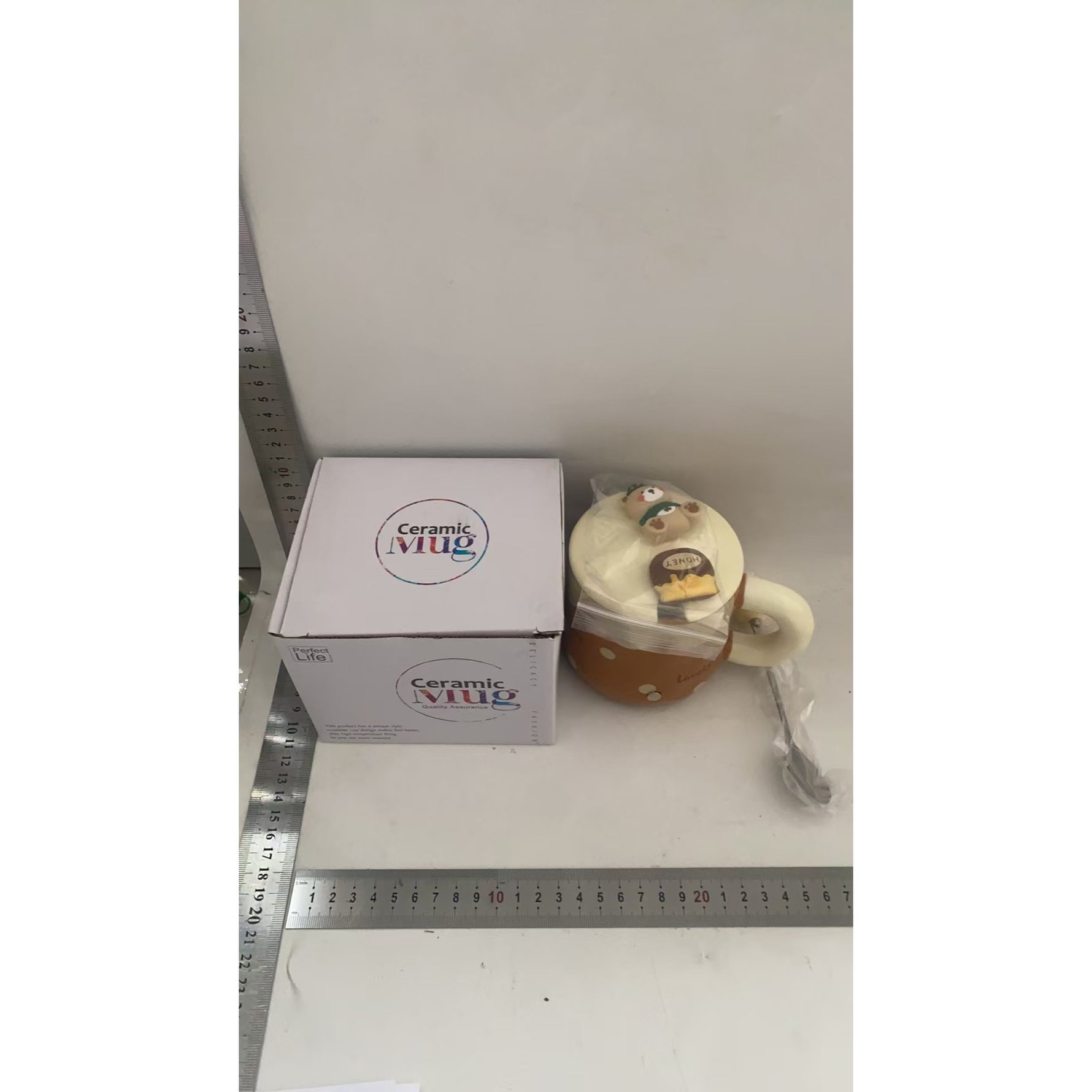 Cana din Ceramica, Flippy, Model Urs pentru Baieti, Cana Universala, Cana pentru Ceai, Cana cu Lingura Metalica si
