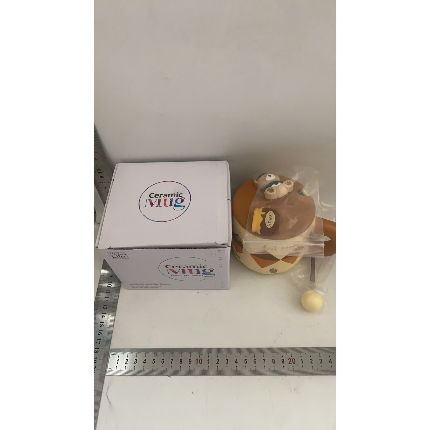 Cana din Ceramica, Flippy, Model Urs pentru Baieti, Cana Universala, Cana pentru Ceai, Cana cu Lingura Metalica si
