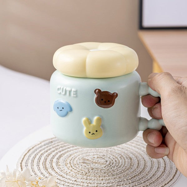 Cana pentru Copii, Flippy, din Portelan, print Figurine Animalute, Model CUTE, Cana cu Capac, Ceasca pentru Cafea,