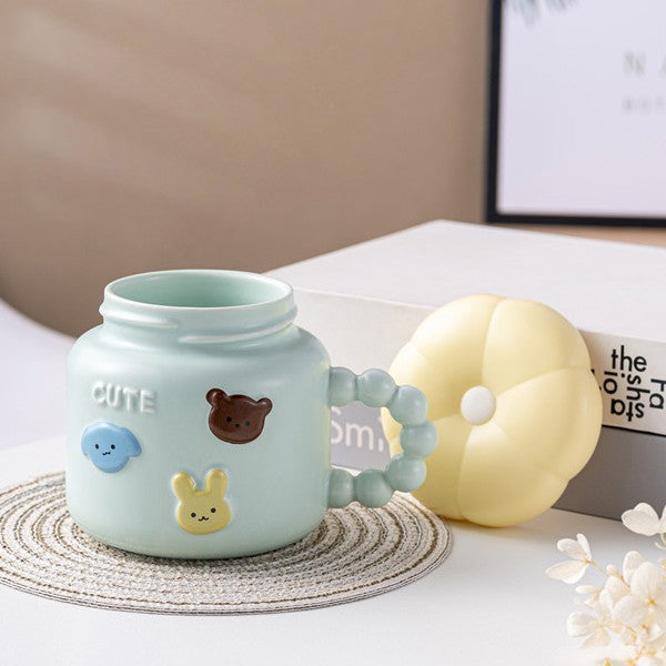 Cana pentru Copii, Flippy, din Portelan, print Figurine Animalute, Model CUTE, Cana cu Capac, Ceasca pentru Cafea,
