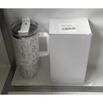 Cana Termos din Plastic, Flippy, pentru Bauturi Calde si Reci, cu Maner, Imprimeu Floral, Alb, 10x7.6x27.5 cm