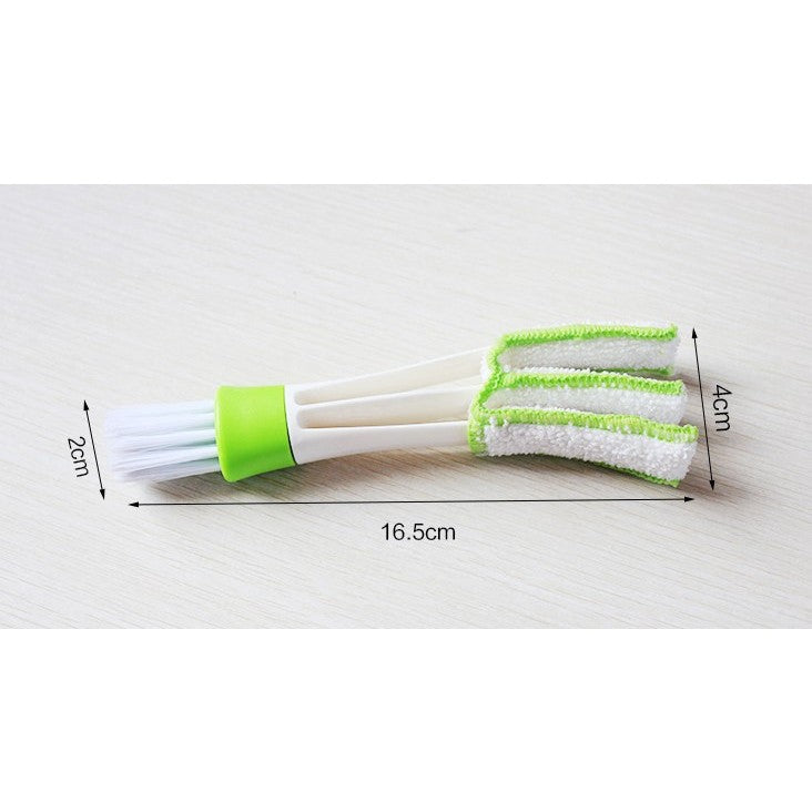 Perie Multifunctionala de Curatare, Flippy, pentru Ventilatie Auto, Doua Capete, Moale, Microfibra, Alb-Verde, 16.25cm