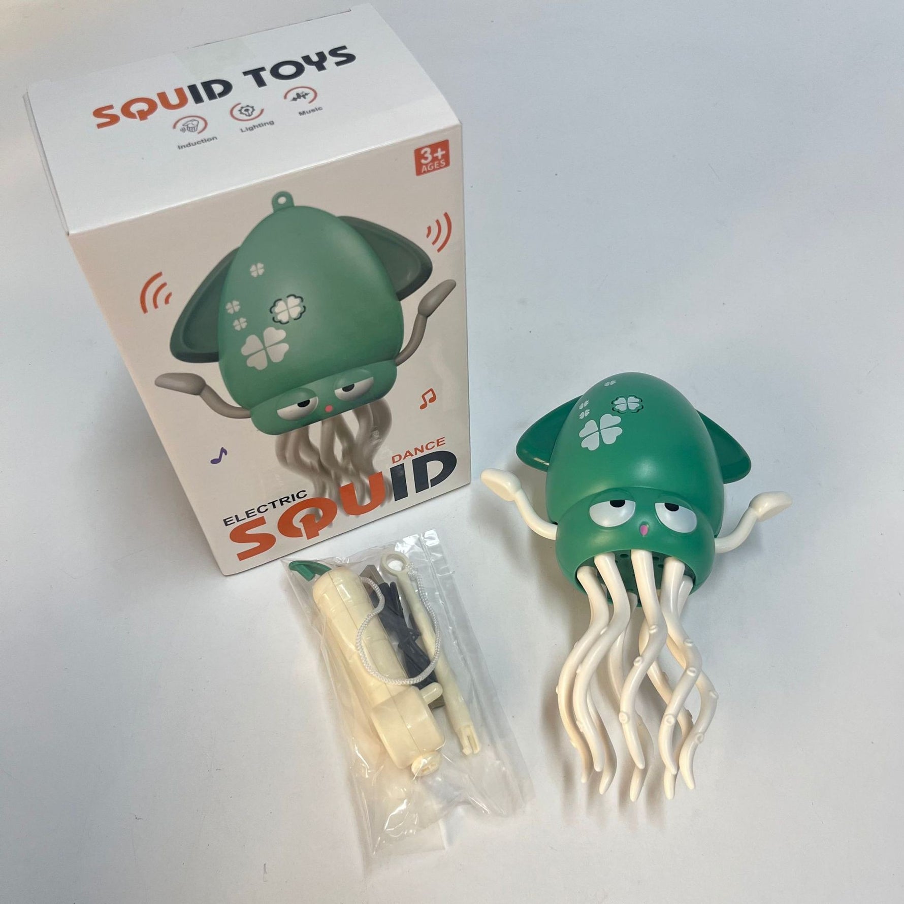 Caracatita Dansatoare, Flippy, +3 Ani, 3 Moduri, din ABS, Incarcare USB, cu Undita Inclusa, 12.6 x 7.6 x 20.7 cm, Verde