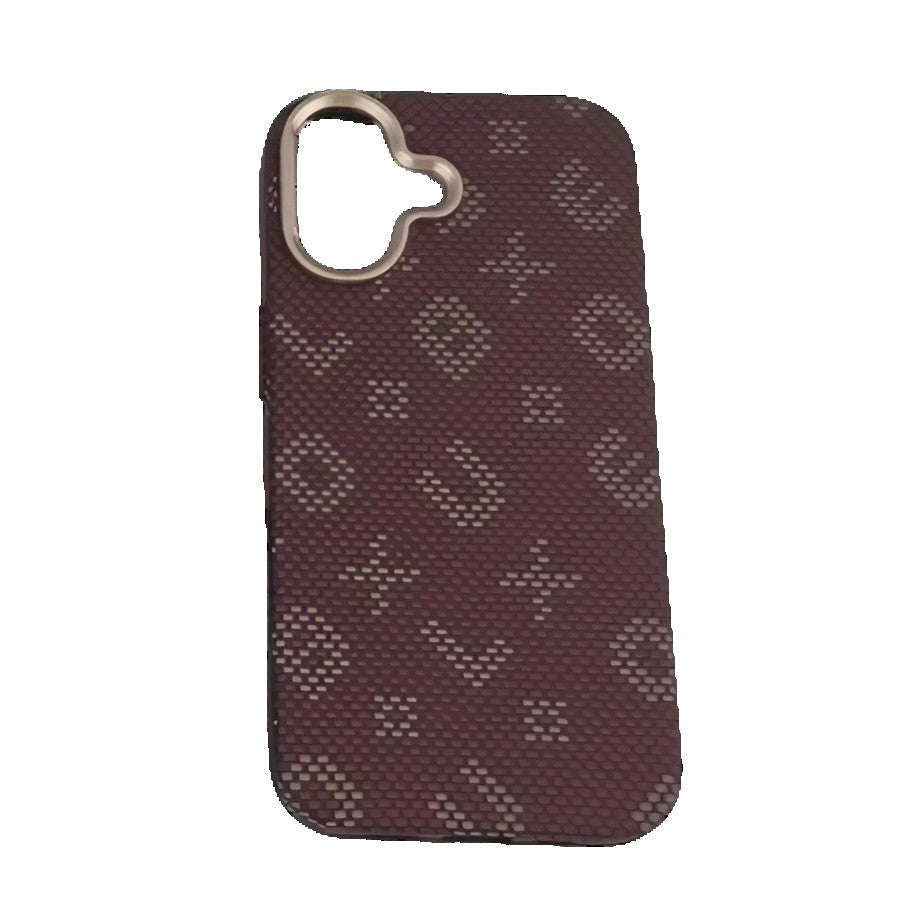 Carcasa Magnetica, Flippy, Compatibila Apple iPhone 16, din Fibra de Carbon, Litere Fosforescente, Maro