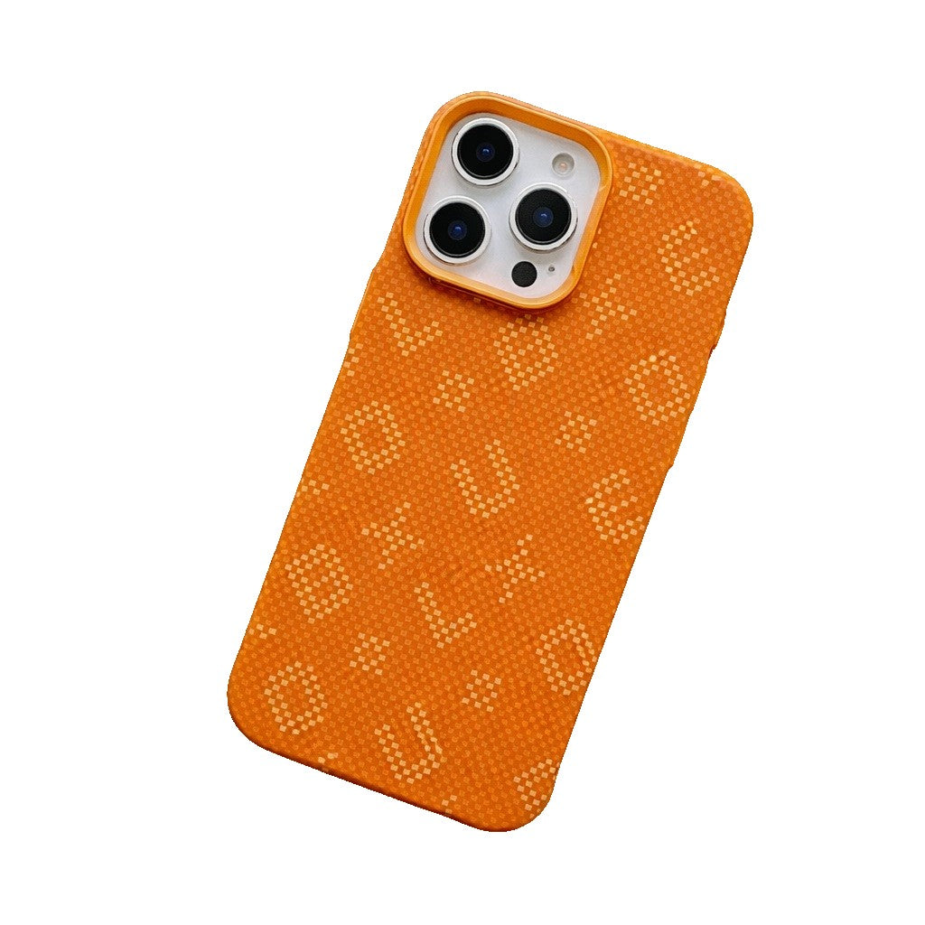 Carcasa Magnetica, Flippy, Compatibila Apple iPhone 16 Pro, din Fibra de Carbon, Litere Fosforescente, Portocaliu