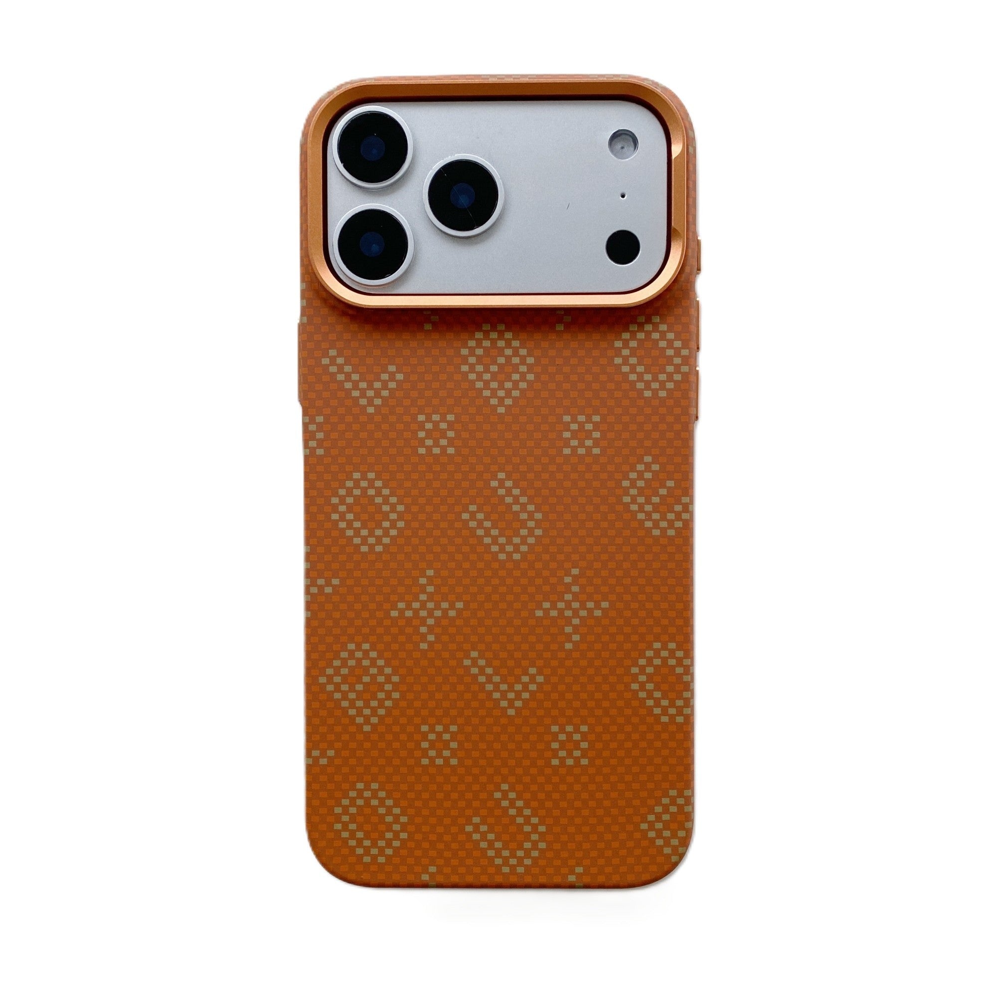 Carcasa Magnetica, Flippy, Compatibila Apple iPhone 17 Pro, din Fibra de Carbon, Litere Fosforescente, Portocaliu