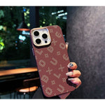 Carcasa Magnetica, Flippy, Compatibila Apple iPhone 15 Pro, din Fibra de Carbon, Litere Fosforescente, Maro
