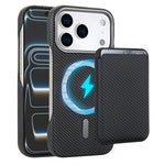 Husa MagSafe pentru iPhone 17, Flippy, Suport Card Detasabil, Carcasa pentru Telefon, Textura Fibra de Carbon, Business
