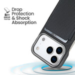 Husa MagSafe pentru iPhone 17, Flippy, Suport Card Detasabil, Carcasa pentru Telefon, Textura Fibra de Carbon, Business