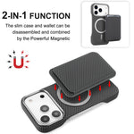 Husa MagSafe pentru iPhone 17, Flippy, Suport Card Detasabil, Carcasa pentru Telefon, Textura Fibra de Carbon, Business