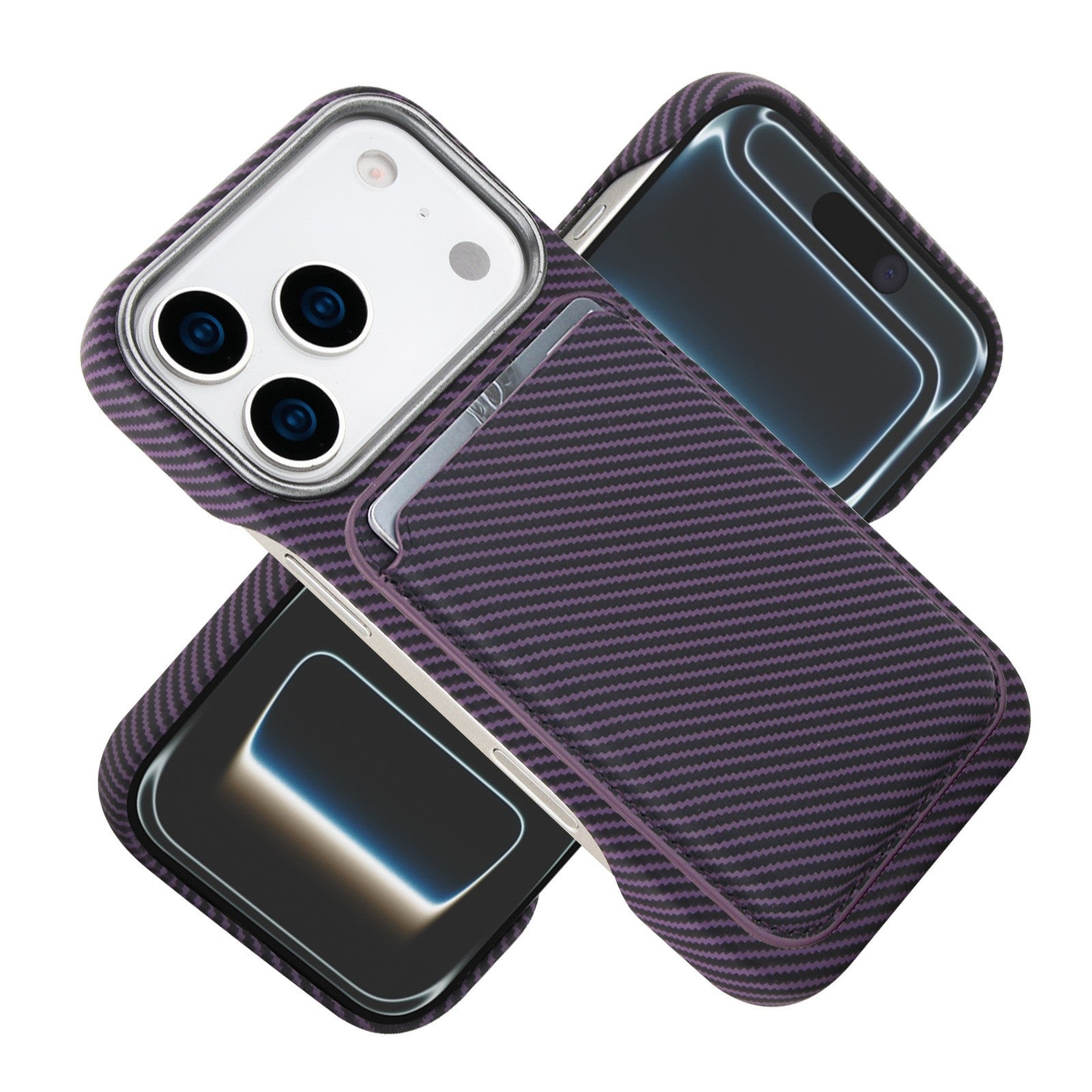 Husa MagSafe pentru iPhone 17 Air, Flippy, Suport Card Detasabil, Carcasa pentru Telefon, Textura Fibra de Carbon,
