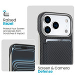 Husa MagSafe pentru iPhone 17 Pro, Flippy, Suport Card Detasabil, Carcasa pentru Telefon, Textura Fibra de Carbon,