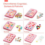 Carte Senzoriala Educativa Montessori, Flippy, Dezvoltare Abilitati Motorii, 5 Pagini, Model Unicorni, 28x22x7 cm, Roz
