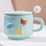 Cana ceramica, Flippy, din Portelan, print Figurine Animalute, Cana penru Copii, Model CUTE, Cana cu Lingura si Capac,