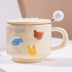 Cana ceramica, Flippy, din Portelan, print Figurine Animalute, Cana penru Copii, Model CUTE, Cana cu Lingura si Capac,