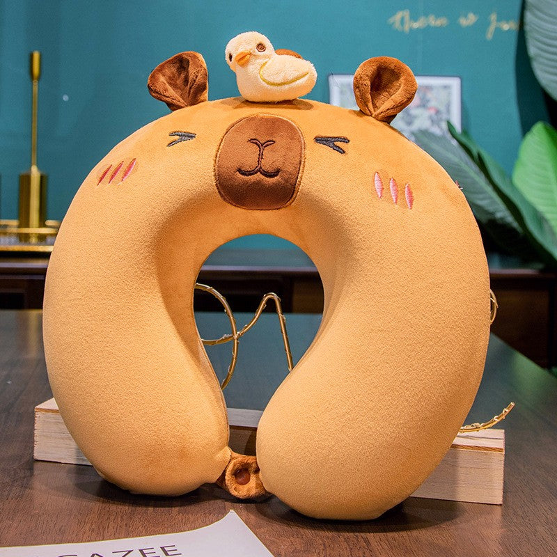 Perna de Calatorie in Forma de U, Flippy, Pentru Gat si Cap, Umplutura din Spuma cu Memorie, 30x30 cm, Model Capybara,