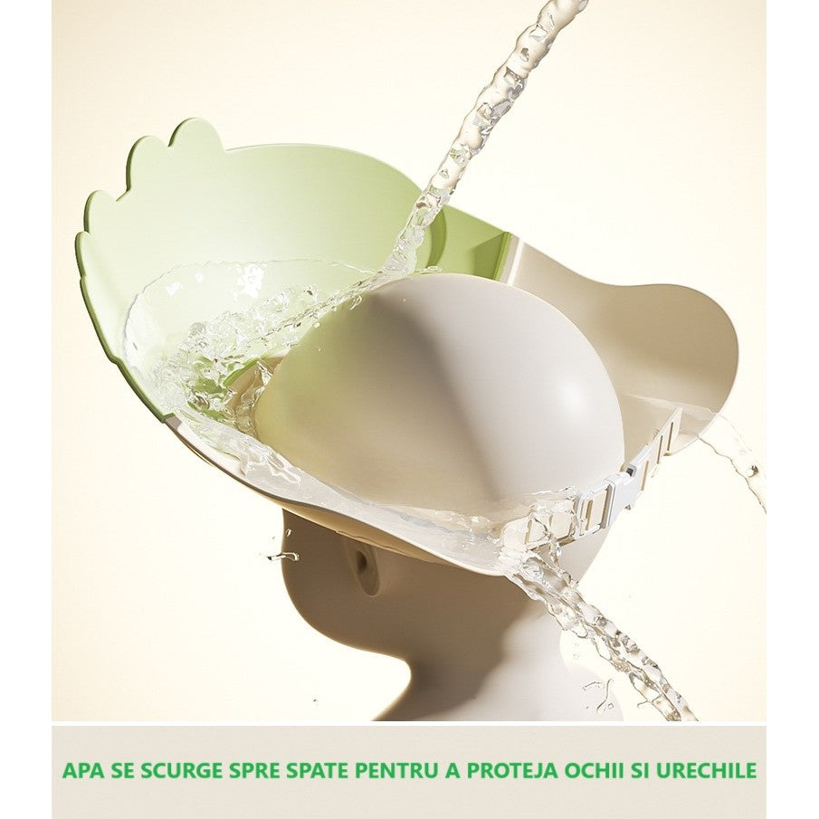 Casca de Dus, Flippy, Previne Scurgerea Apei si Samponului pe Fata, 0-12 Ani, Ajustabila, din TPE+PP, 20 x 23 cm, Model