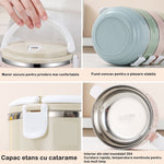 Caserola pentru alimente Flippy, lunch box, 700 ml, otel inoxidabil, maner, valva aerisire, inchidere etansa, 15 x 8.5