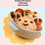 Caserola pentru copii Flippy, lunch box, 750 ml, doua boluri, lingura, foarfeca din plastic, rezistenta la scurgeri,