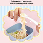 Caserola pentru copii Flippy, lunch box, 750 ml, doua boluri, lingura, foarfeca din plastic, rezistenta la scurgeri,