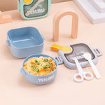 Caserola pentru copii Flippy, lunch box, 750 ml, doua boluri, lingura, foarfeca din plastic, rezistenta la scurgeri,