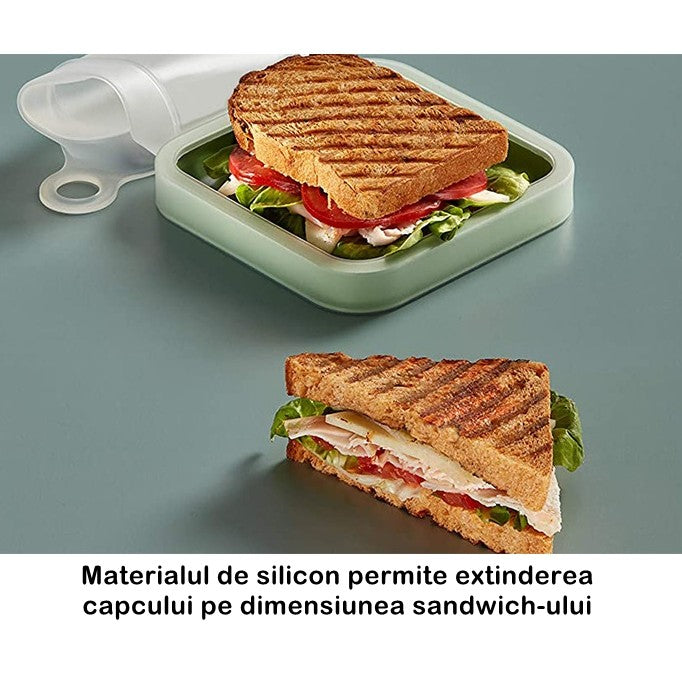 Caserola pentru sandwich Flippy, din silicon si polipropilena, portabil, usor de curatat, capac anti-scurgere,