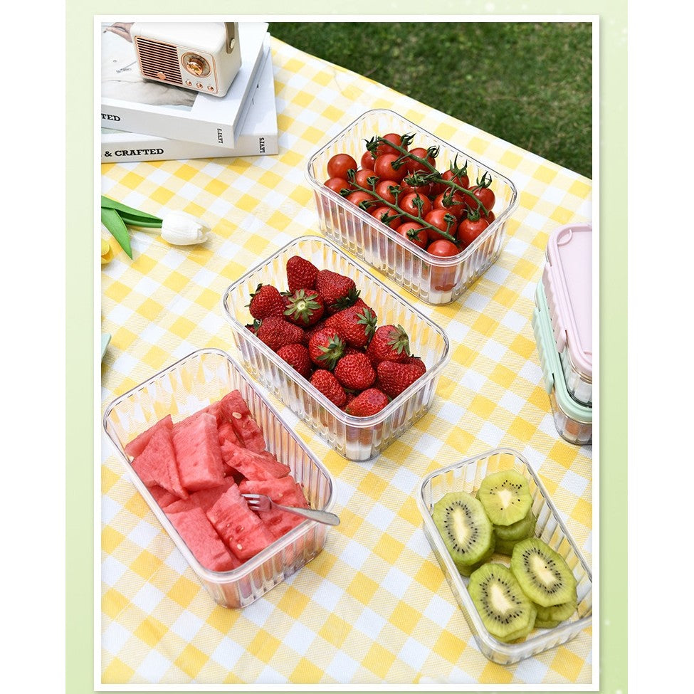 Caserola portabila pentru mancare fresh Flippy, 550 ml, furculita pentru fructe, 7 x 11.5 x 16 cm, capac detasabil