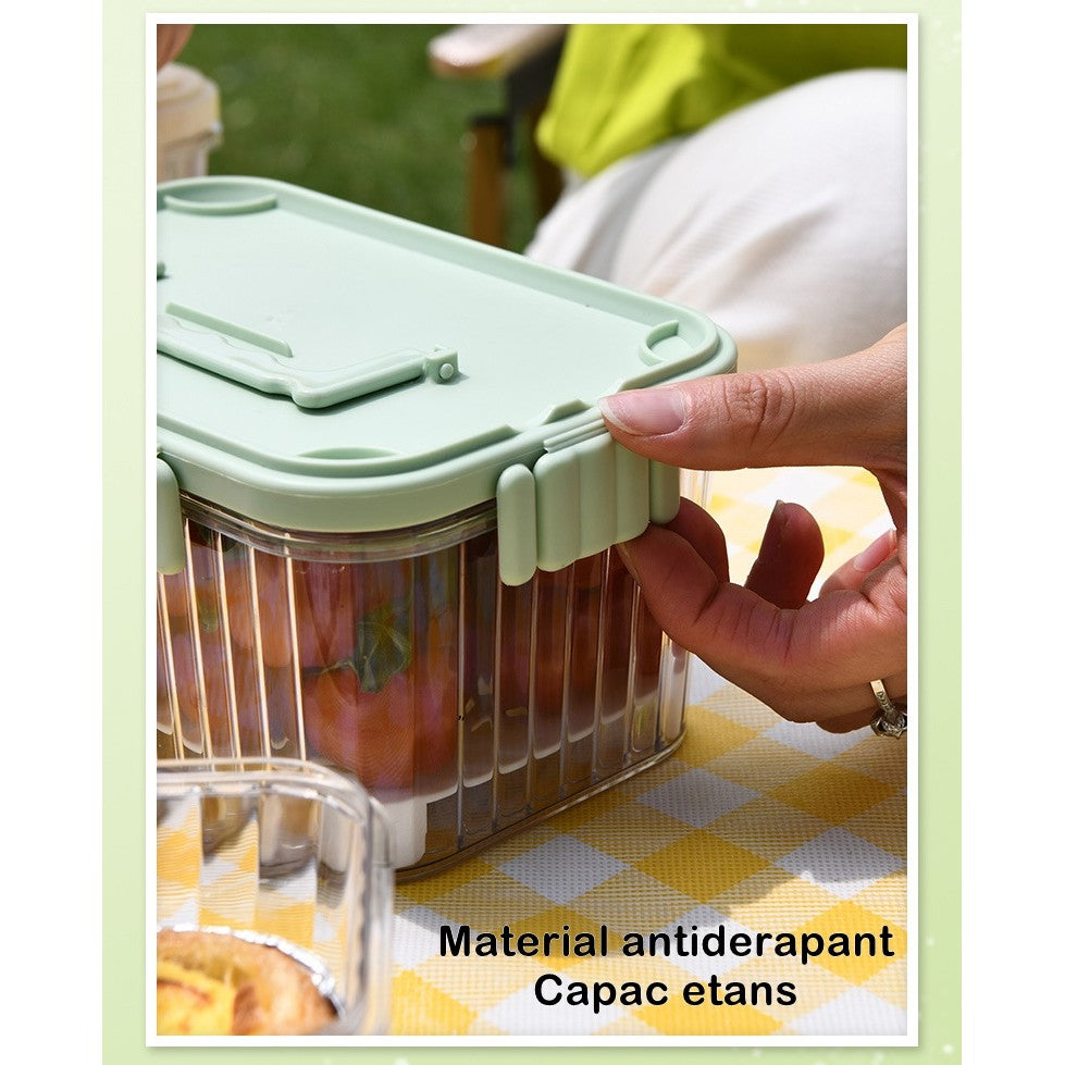Caserola portabila pentru mancare fresh Flippy, 550 ml, furculita pentru fructe, 7 x 11.5 x 16 cm, capac detasabil
