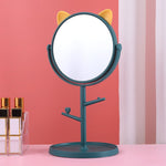 Oglina Cosmetica cu Picior, Flippy, HD, Rotire 360 Grade, 15 cm Diametru, Suport Bijuterii Baza Rotunda + 2 Brate,