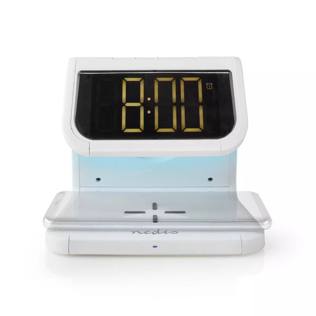 Ceas cu alarma Nedis incarcator wireless Qi lumina multicolora alb