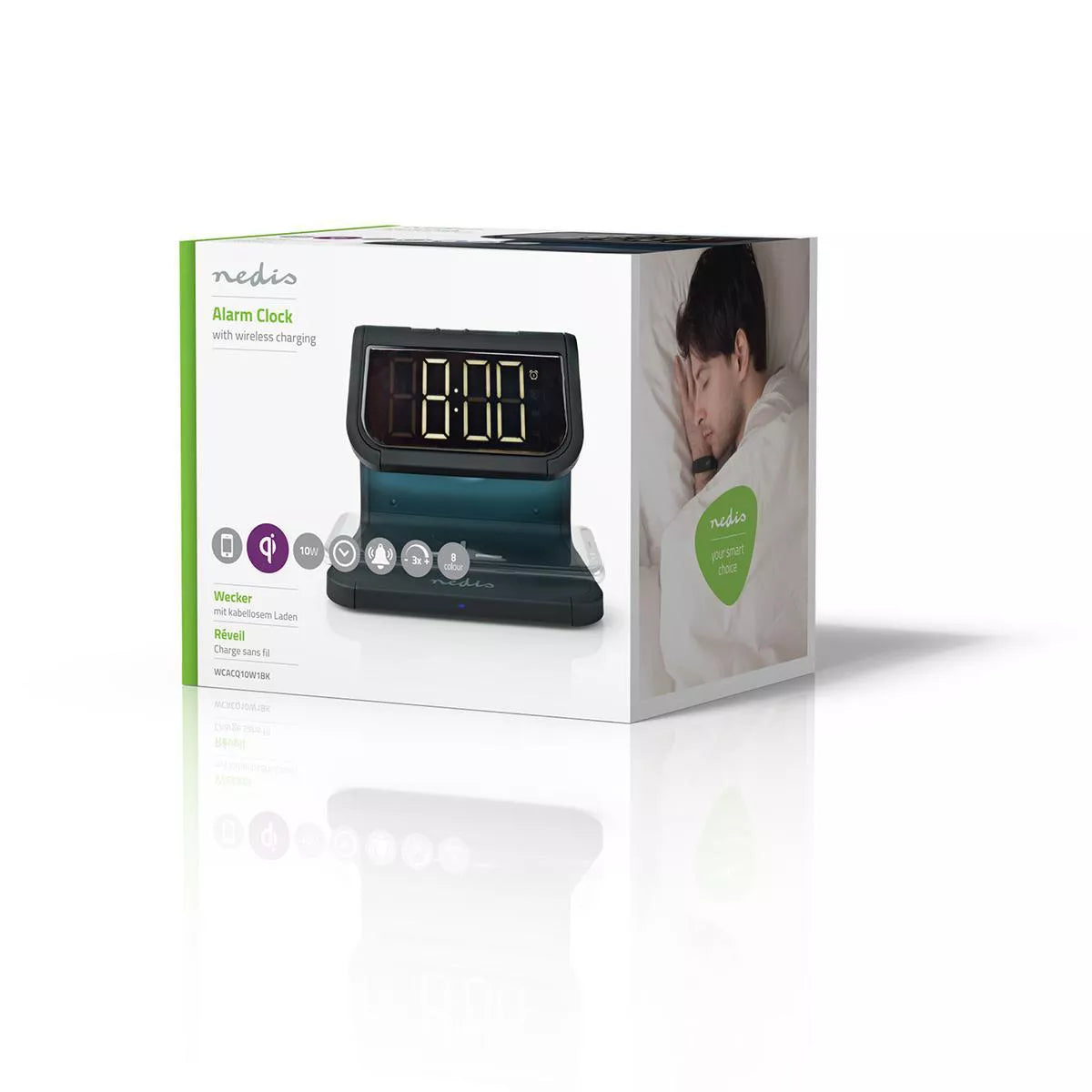 Ceas cu alarma Nedis incarcator wireless Qi lumina multicolora negru